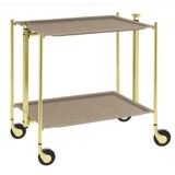 Table roulante pliante, desserte de cuisine 2 etages montants dores plateaux stratifies Lin - Naturel- Textable