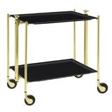 Table roulante pliante, desserte de cuisine 2 etages montants dores plateaux stratifies Lin - Noir - Textable