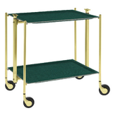 Table roulante pliante, desserte de cuisine 2 etages montants dores plateaux stratifies Lin - Vert Emeraude - Textable