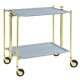 Table roulante pliante, desserte de cuisine 2 etages montants dores plateaux stratifies Secret - Bleu Clair - Textable