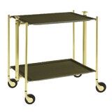 Table roulante pliante, desserte de cuisine 2 etages montants dores plateaux stratifies Secret - Vert Olive - Textable