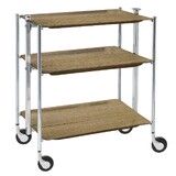 Table roulante pliante, desserte de cuisine 3 etages montants chromes plateaux stratifies bois Chene Clair Textable