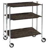 Table roulante pliante, desserte de cuisine 3 etages montants chromes plateaux stratifies bois Chene Fonce Textable