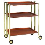 Table roulante pliante, desserte de cuisine 3 etages montants dores plateaux stratifies bois Orme Textable