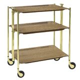Table roulante pliante, desserte de cuisine 3 etages montants dores plateaux stratifies - Light Oak - Textable