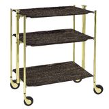Table roulante pliante, desserte de cuisine 3 etages montants dores plateaux stratifies - Dark Oak - Textable
