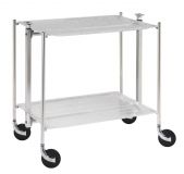 Desserte roulante et pliante 2 etages montants chromes plateaux acryliques givre