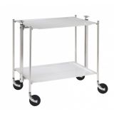 Desserte roulante et pliante 2 etages montants chromes plateaux acryliques blanc