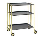 Desserte roulante et pliante 3 etages montants dores plateaux stratifies bois Ebene