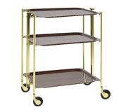 Desserte roulante et pliante 3 etages montants dores plateaux stratifies bois Wenge