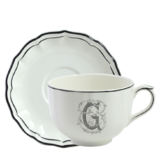 Tasse & soucoupe jumbo H FILET MANGANESE MONOGRAMME