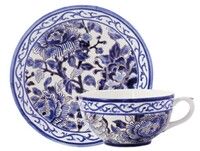 Tasse & soucoupe dejeuner PIVOINES BLEUES