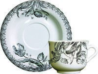 Tasse & Soucoupe en Faience Dejeuner Tulipes Noires