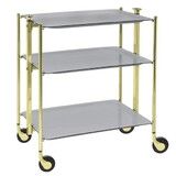Table roulante pliante, desserte de cuisine 3 etages montants dores plateaux stratifies Gris metal Textable