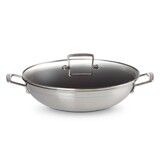 Wok 30 cm Inox Classique Antiadherent avec poignee et couvercle