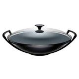 Wok 36 cm Noir Mat avec couvercle Verre