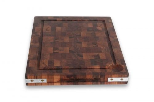 Billot &agrave; poser en bois debout de Noyer GM 50 X 40 X 5 cm avec &eacute;querres en inox