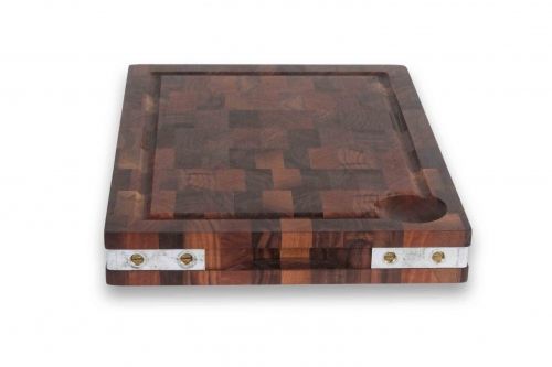 Billot &agrave; poser en bois debout de Noyer PM 40 X 30 X 5 cm avec &eacute;querres en laiton