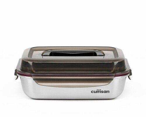 Bo&icirc;te de conservation compatible micro-onde inox rectangle avec poign&eacute;e 1900 ml