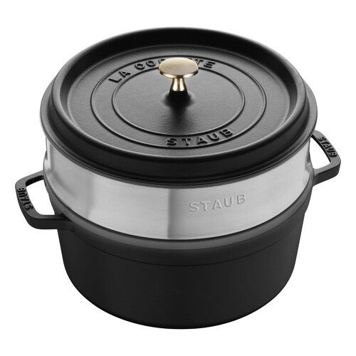 Cocotte ronde avec panier vapeur 24 cm Noir mat
