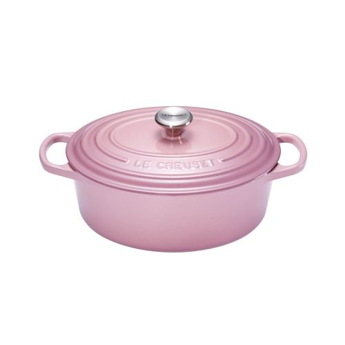 Cocotte Signature en fonte &eacute;maill&eacute;e ovale 29 cm rose Mauve Pink