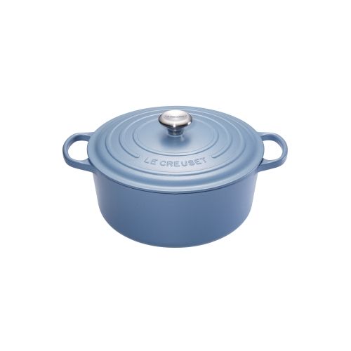 Cocotte Signature en fonte &eacute;maill&eacute;e ronde 20 cm bleu Min&eacute;ral