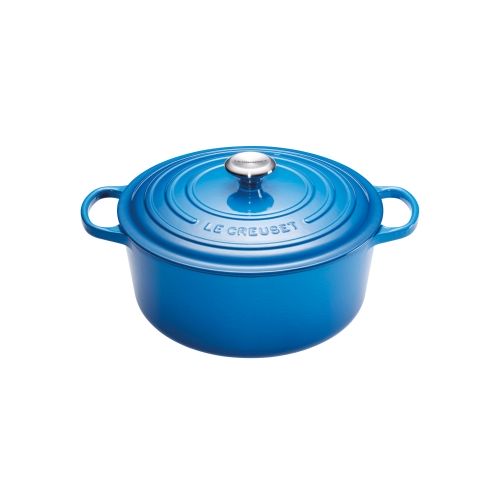 Cocotte Signature en fonte &eacute;maill&eacute;e ronde 22 cm bleu Marseille
