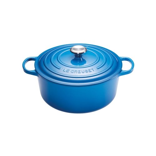 Cocotte Signature en fonte &eacute;maill&eacute;e ronde 24 cm bleu Marseille