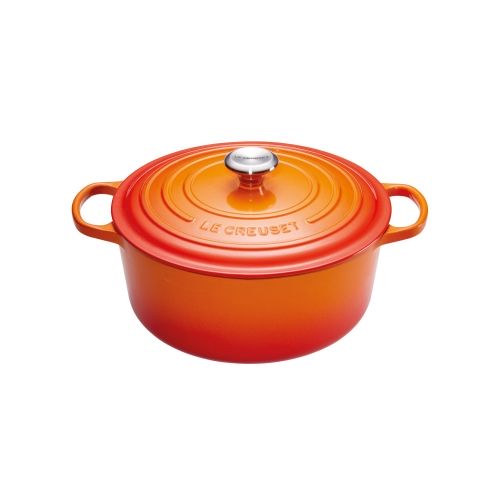 Cocotte Signature en fonte &eacute;maill&eacute;e ronde 24 cm orange Volcanique