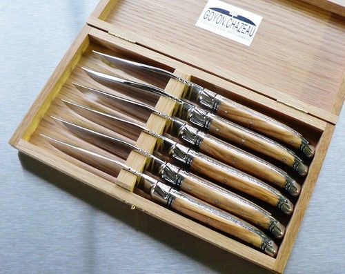 Coffret 6 couteaux Laguiole Prestige en Olivier finition Brillant