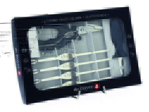 Coffret crustac&eacute;s - 1 Couteau lancette, 4 fourchettes et ciseaux