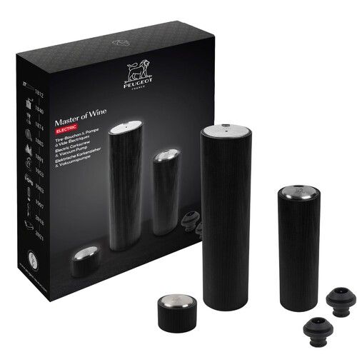 Coffret Master of Vine avec un tire-bouchon &eacute;lectrique Line Reverse Noir Mat & u
