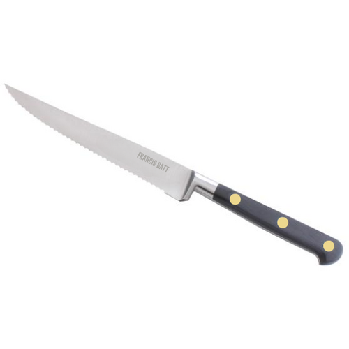 Couteau &agrave; steak Forg&eacute; Pro micro dent&eacute; 13 cm manche noir rivets laiton