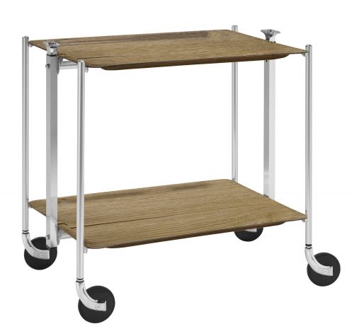 Desserte de cuisine Textable chromé 2 plateaux bois Chêne Clair