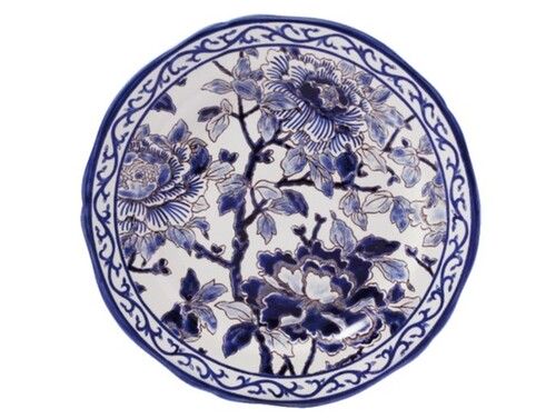 Grande Assiette Plate Extra Pivoines Bleues