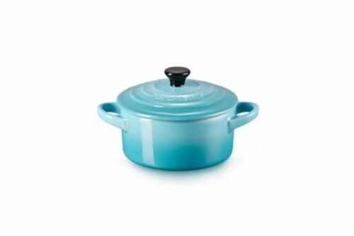 Mini-cocotte ronde individuelle en céramique avec couvercle 10cm bleu Caraïbes