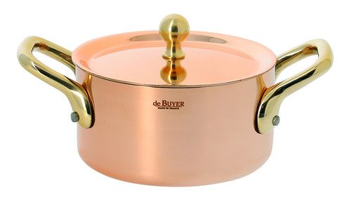Mini faitout cuivre inox avec couvercle anse bronze &oslash;10cm