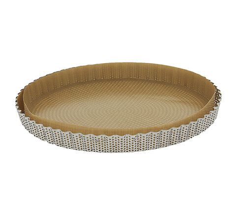 Moule A Tarte Perfor&eacute; Cannel&eacute; En Inox A Fond Amovible Et Feuille De Cuisson