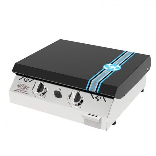 Plancha inox Iparla 56 cm 2 feux gaz couvercle noir - BAYONNE