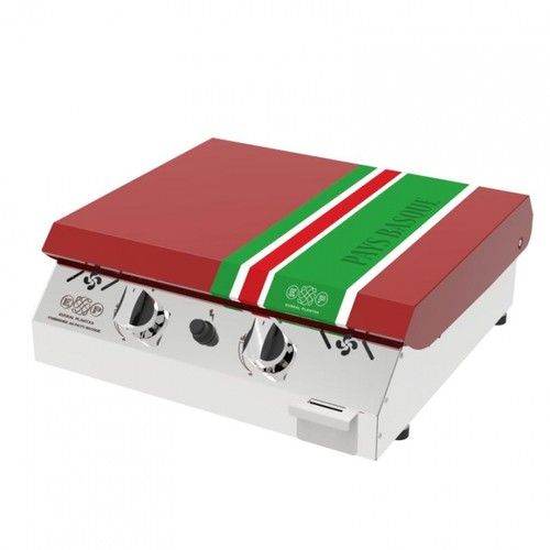 Plancha inox Ursuia 56 cm  2 feux gaz couvercle rouge - EUSKADI