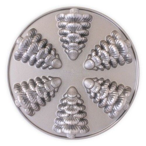 Plaque à gâteaux en fonte d\'aluminium Silver de 6 mini-sapins de Noël