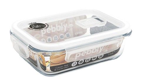 Plat/Boite rectangulaire en verre 650 ml avec couvercle clapet spécial micro-ond