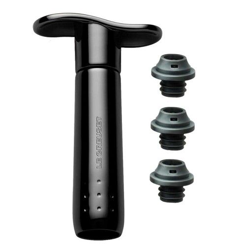 Pompe &agrave; vin Noire & 3 bouchons WA 137