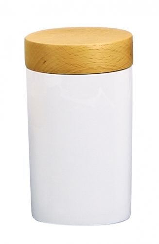 Pot &agrave; &eacute;pices en porcelaine blanche et couvercle en bois TCPE
