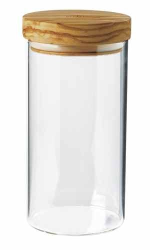 Pot en verre 0,9 Litre avec couvercle hermétique en olivier ø 10 cm - H 20 cm