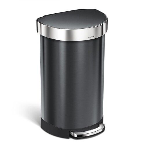 Poubelle Demi-Lune à Pédale 45 Litres, Compartiment Simple, Acier Inoxydable Noi