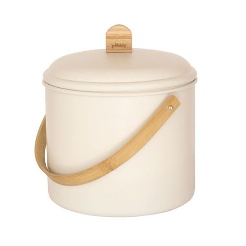 Seau &agrave; compost 3.5 litres cr&egrave;me en acier avec son filtre en charbon et sa poign&eacute;