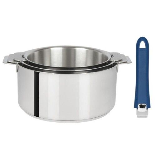 Serie 3 casseroles amovibles 16 a 20 cm + 1 poignee mutine 02 bleue