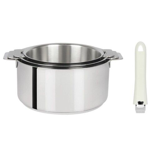S&eacute;rie de 3 casseroles amovibles 16 &agrave; 20 cm + 1 poign&eacute;e Mutine 02 blanche