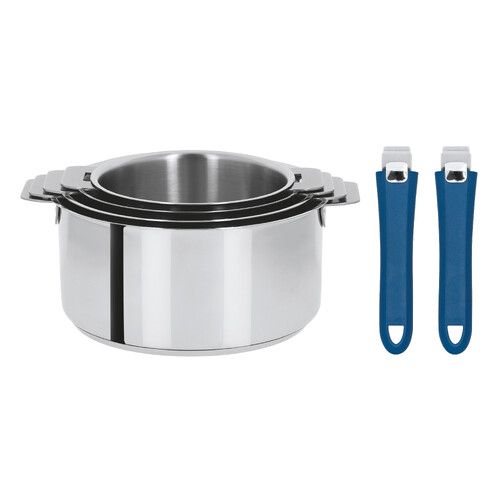 S&eacute;rie de 4 casseroles amovibles 14 &agrave; 20 cm + 2 poign&eacute;e Mutine 02 bleue